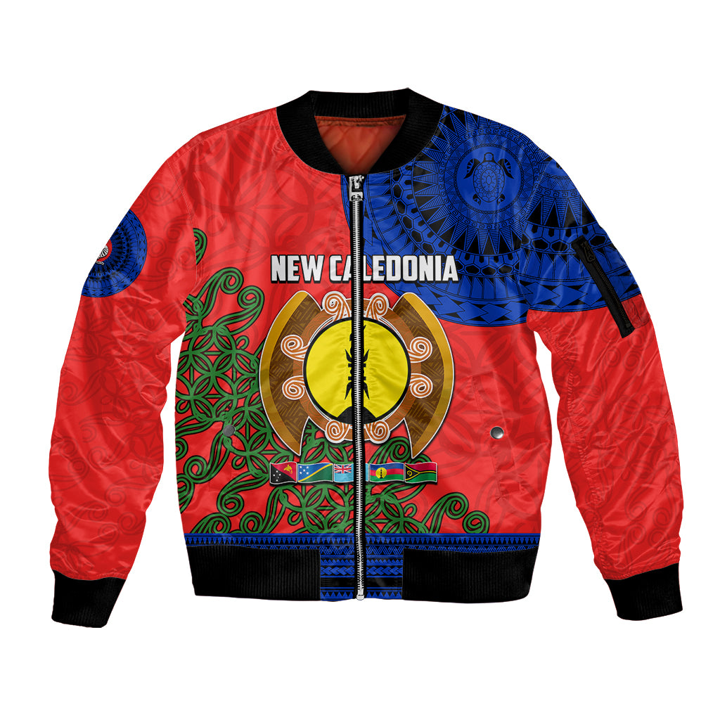 New Caledonia Sleeve Zip Bomber Jacket Melanesian Festival 2023 LT6 Unisex Red - Polynesian Pride