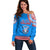 Tonga School Api Fo'ou College Off Shoulder Sweater Tribal Pattern LT6 Women Blue - Polynesian Pride