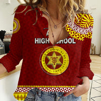 Tonga School Tonga High School Women Casual Shirt Tribal Pattern LT6 Female Maroon - Polynesian Pride