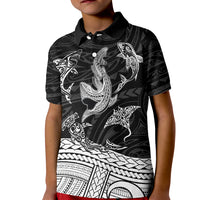 Polynesian Tribal Kid Polo Shirt with Sharks Tattoo White LT6 Kid White - Polynesian Pride
