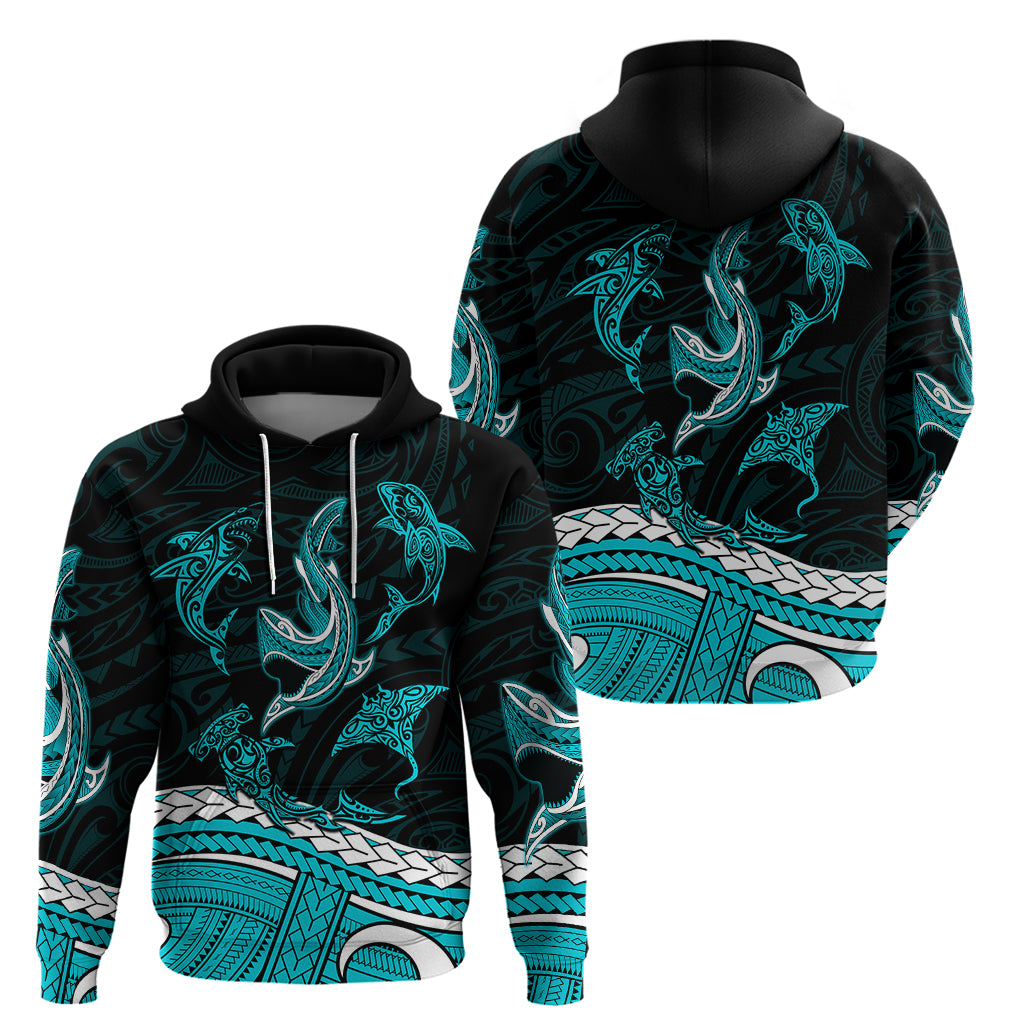 Polynesian Tribal Hoodie with Sharks Tattoo Green LT6 - Polynesian Pride