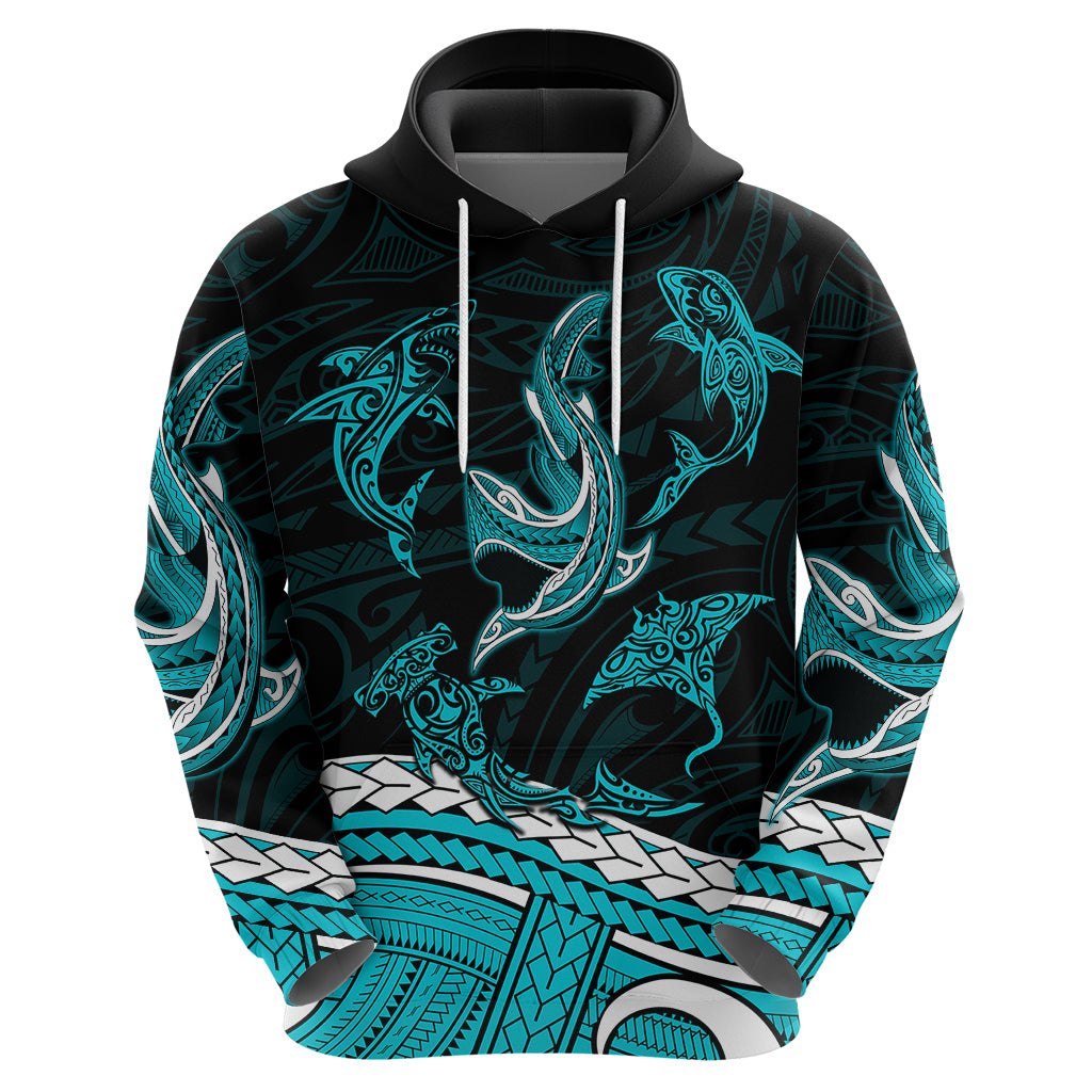 Polynesian Tribal Hoodie with Sharks Tattoo Green LT6 - Polynesian Pride