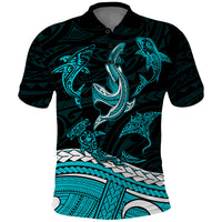 Polynesian Tribal Polo Shirt with Sharks Tattoo Green LT6 Green - Polynesian Pride