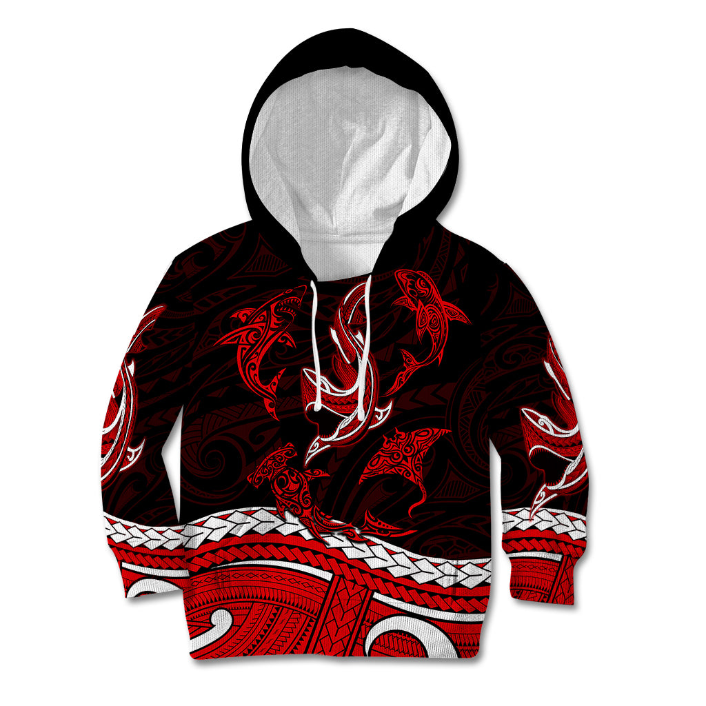 Polynesian Tribal Kid Hoodie with Sharks Tattoo Red LT6 Hoodie Red - Polynesian Pride