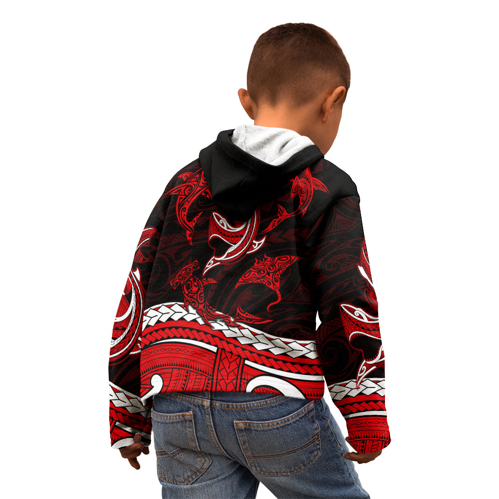 Polynesian Tribal Kid Hoodie with Sharks Tattoo Red LT6 - Polynesian Pride