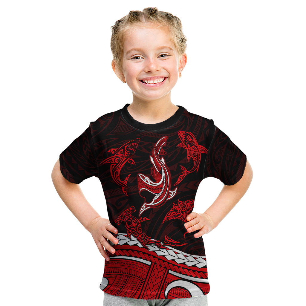 Polynesian Tribal Kid T Shirt with Sharks Tattoo Red LT6 Red - Polynesian Pride