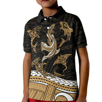 Polynesian Tribal Kid Polo Shirt with Sharks Tattoo Gold LT6 Kid Gold - Polynesian Pride