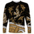 Polynesian Tribal Long Sleeve Shirt with Sharks Tattoo Gold LT6 Unisex Gold - Polynesian Pride