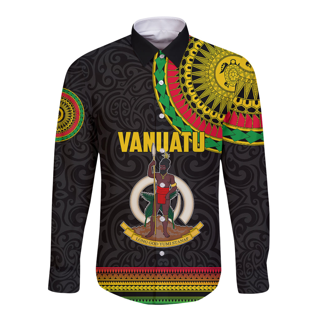 Custom Vanuatu Long Sleeve Button Shirt Polynesia Circle LT6 Unisex Black - Polynesian Pride