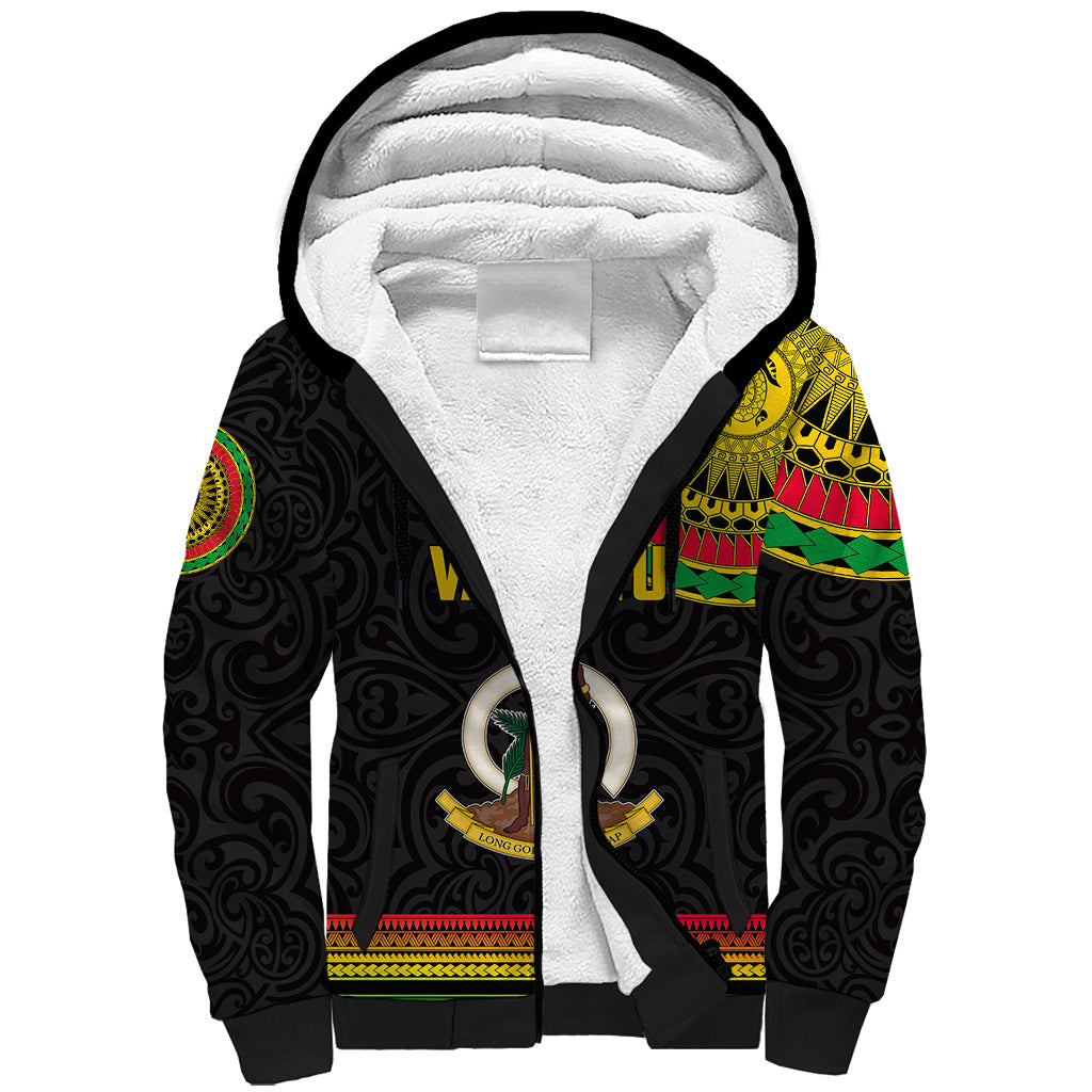 Custom Vanuatu Sherpa Hoodie Polynesia Circle LT6 Unisex Black - Polynesian Pride