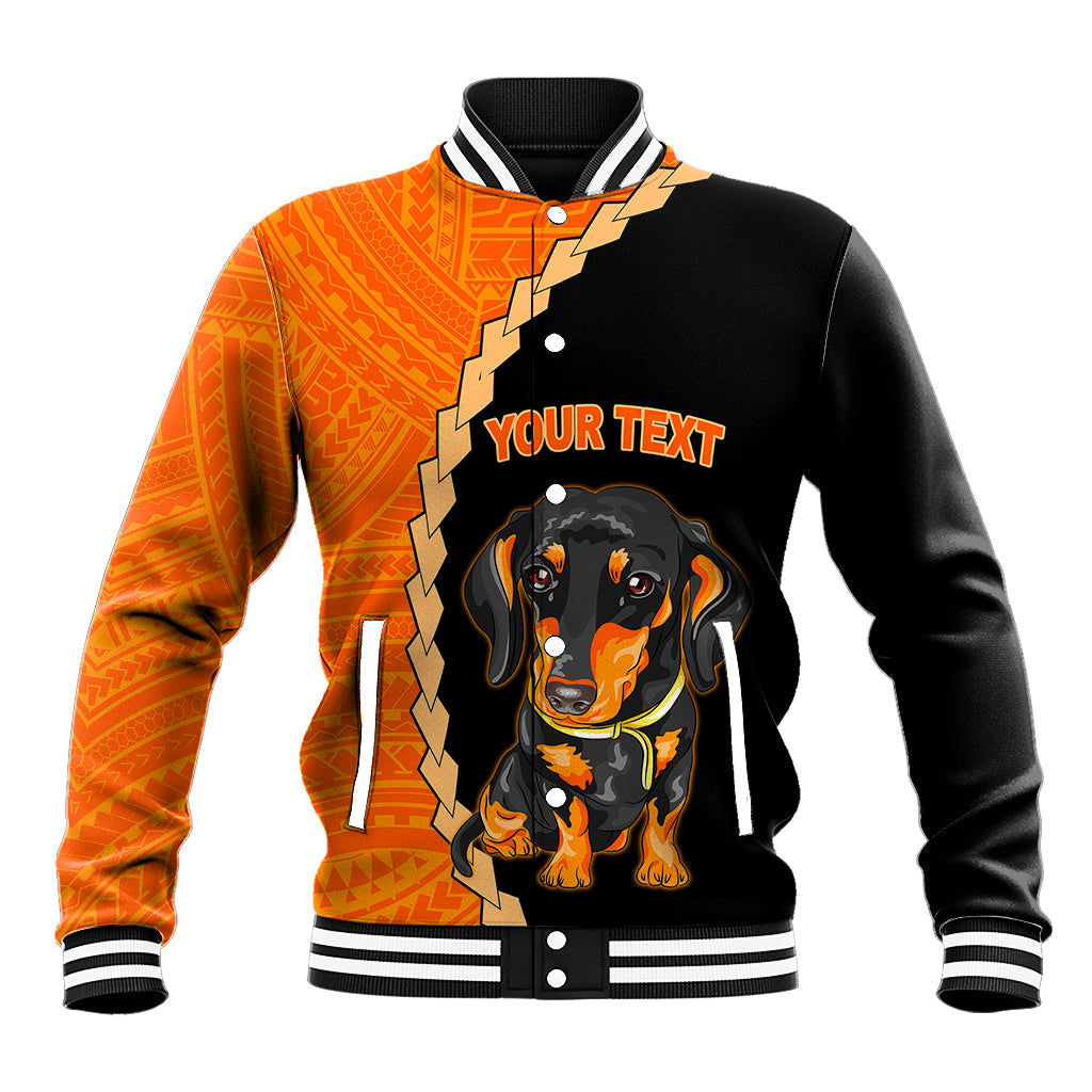 Custom Dachshund Dog Baseball Jacket With Polynesian Tribal Tattoo LT6 Unisex Black - Polynesian Pride