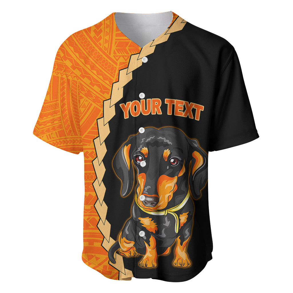 Custom Dachshund Dog Baseball Jersey With Polynesian Tribal Tattoo LT6 Black - Polynesian Pride