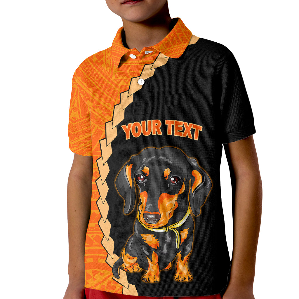 Custom Dachshund Dog Kid Polo Shirt With Polynesian Tribal Tattoo LT6 Kid Black - Polynesian Pride