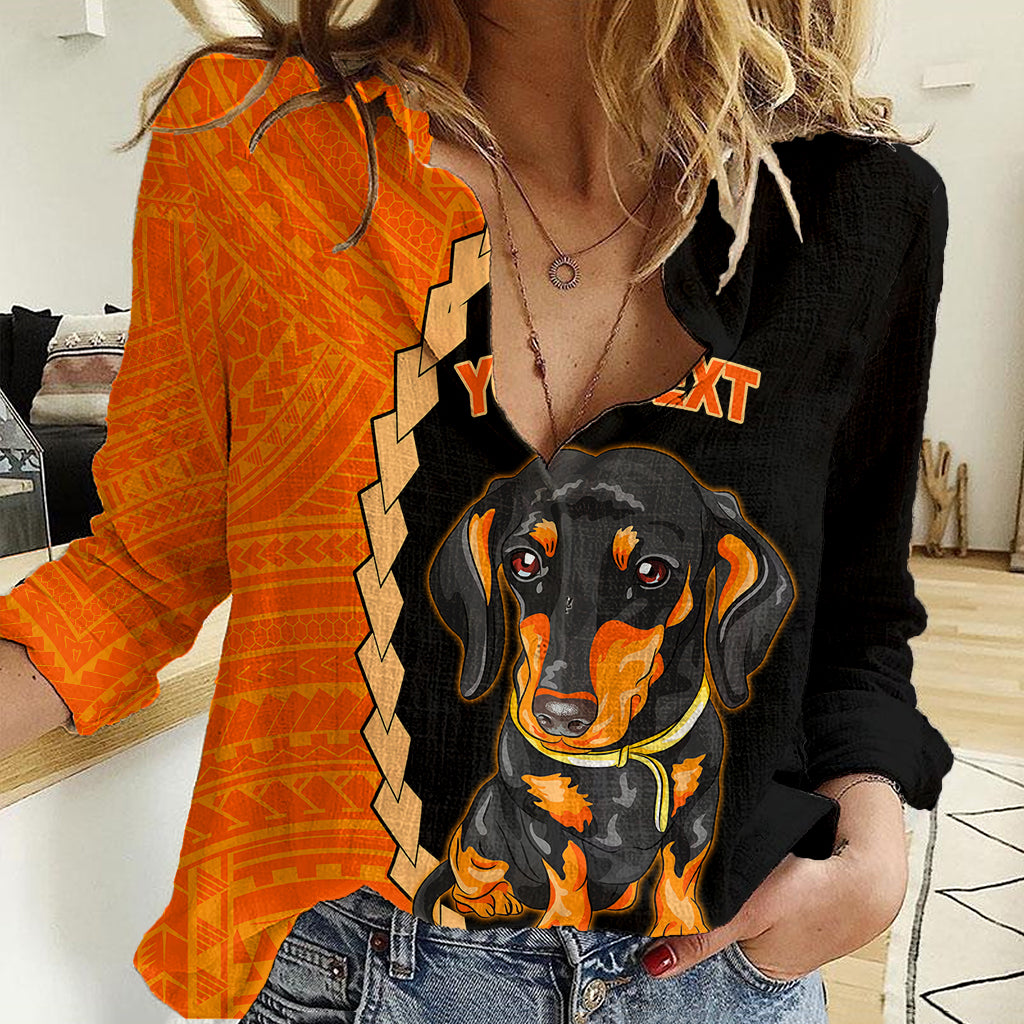 Custom Dachshund Dog Women Casual Shirt With Polynesian Tribal Tattoo LT6 Female Black - Polynesian Pride