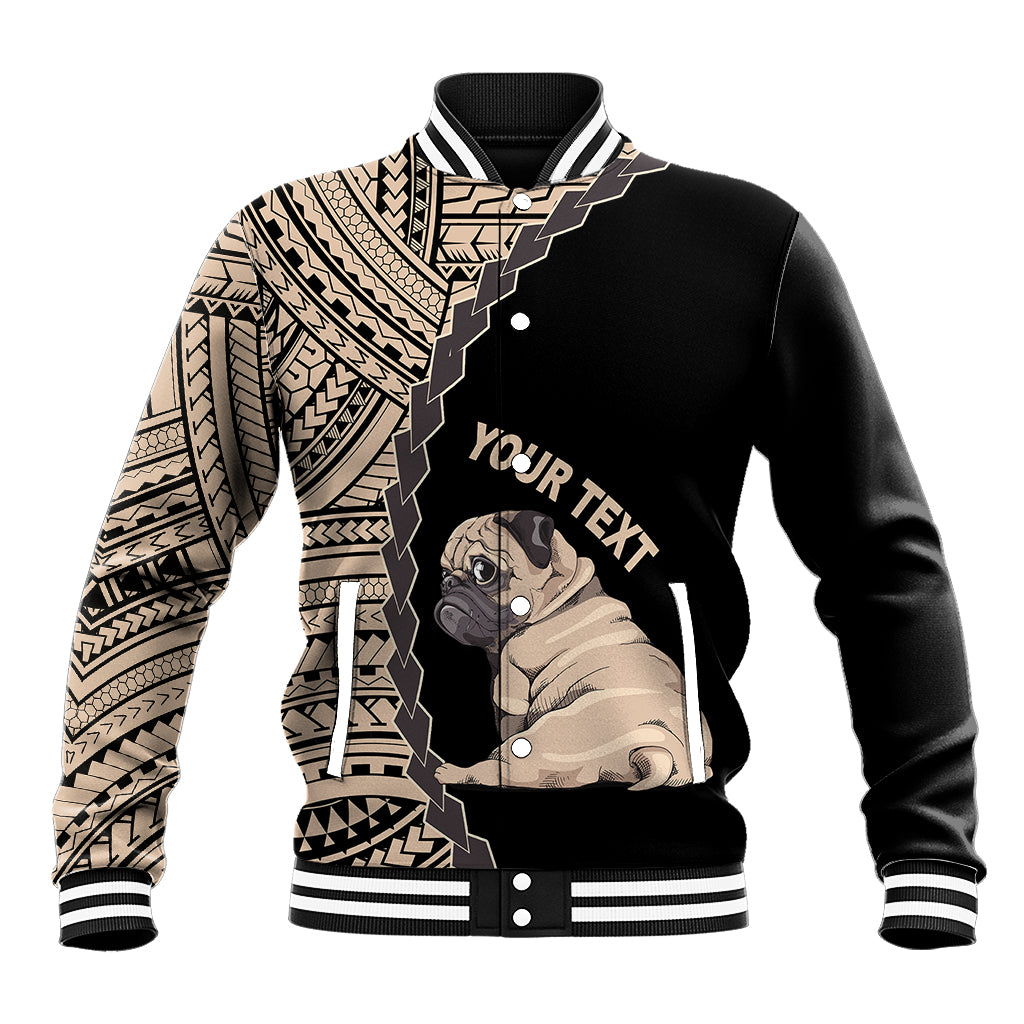 Custom Pug Dog Baseball Jacket With Polynesian Tribal Tattoo LT6 Unisex Black - Polynesian Pride