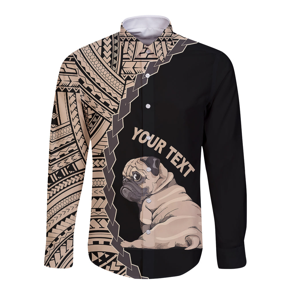 Custom Pug Dog Long Sleeve Button Shirt With Polynesian Tribal Tattoo LT6 Unisex Black - Polynesian Pride