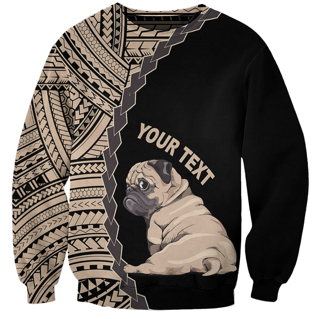 Custom Pug Dog Sweatshirt With Polynesian Tribal Tattoo LT6 Unisex Black - Polynesian Pride