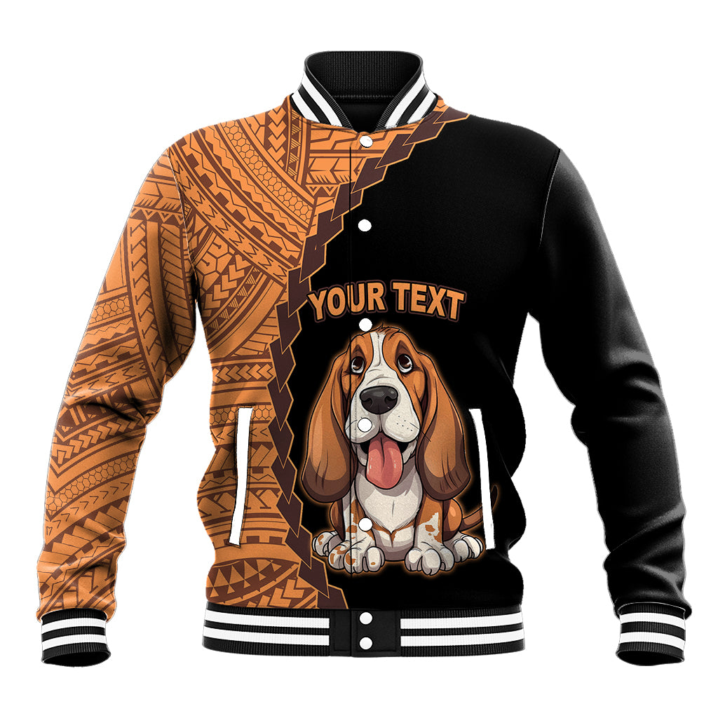 Custom Basset Hound Dog Baseball Jacket With Polynesian Tribal Tattoo LT6 Unisex Black - Polynesian Pride