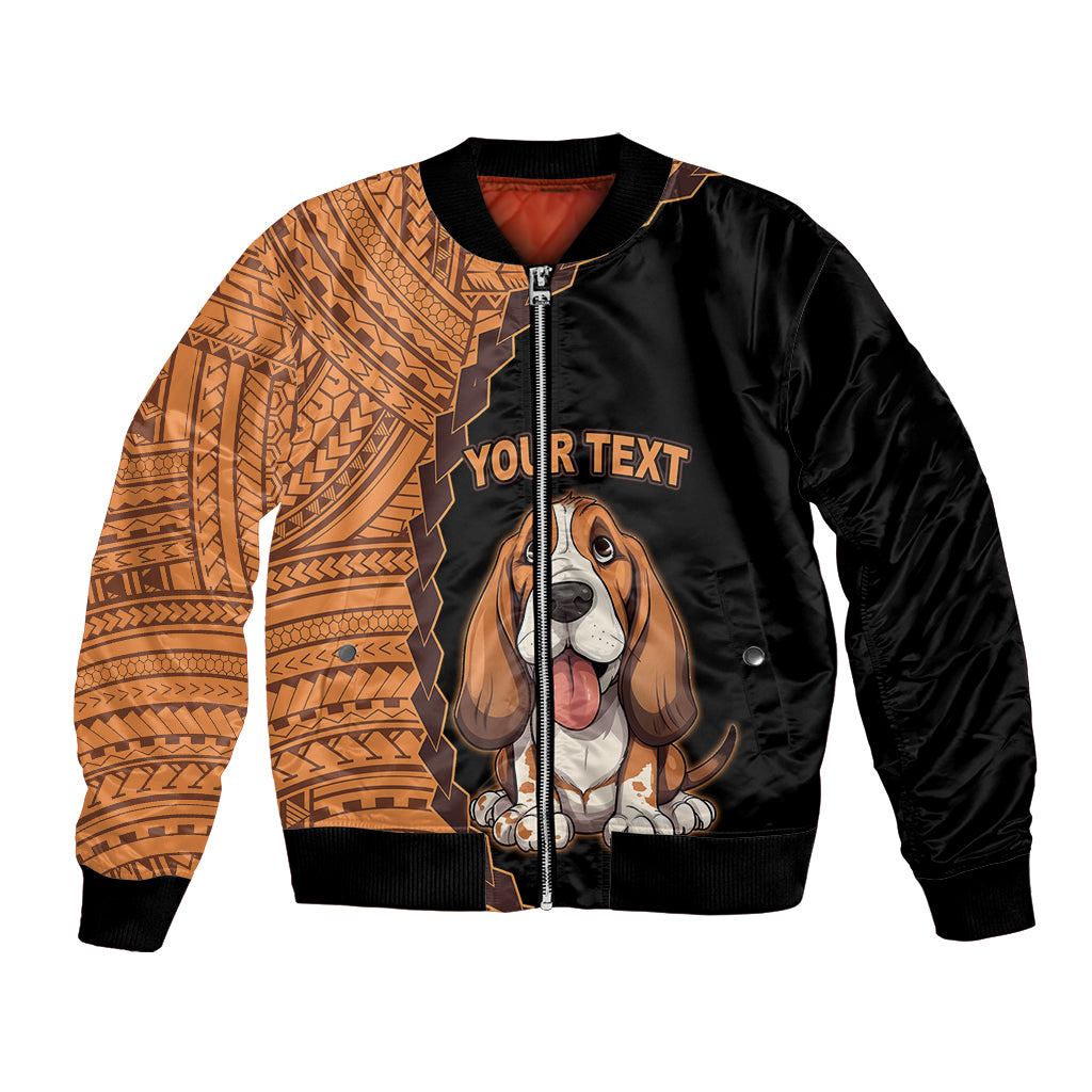 Custom Basset Hound Dog Bomber Jacket With Polynesian Tribal Tattoo LT6 Unisex Black - Polynesian Pride