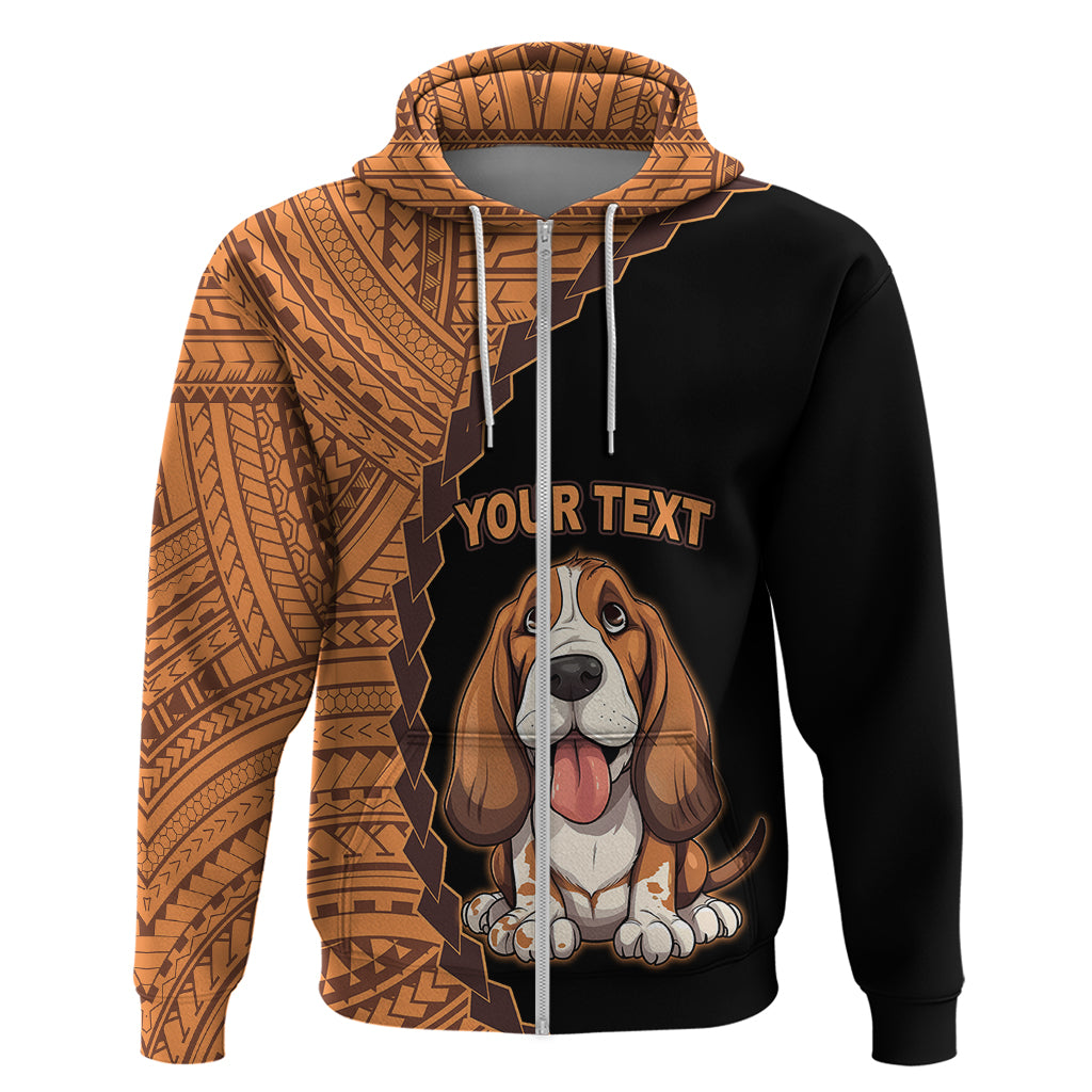 Custom Basset Hound Dog Hoodie With Polynesian Tribal Tattoo LT6 Zip Hoodie Black - Polynesian Pride
