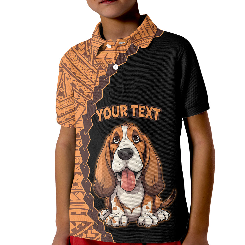 Custom Basset Hound Dog Kid Polo Shirt With Polynesian Tribal Tattoo LT6 Kid Black - Polynesian Pride