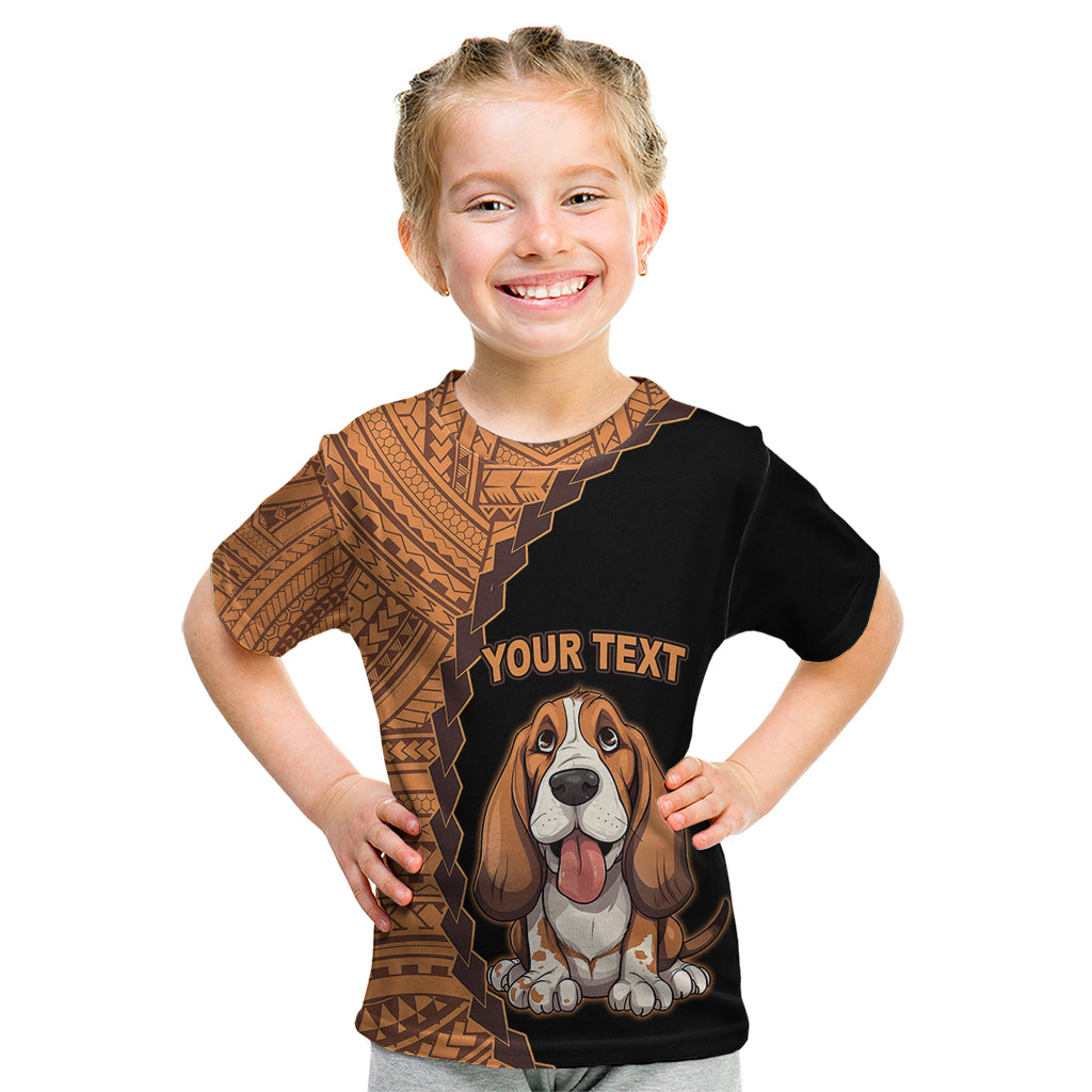 Custom Basset Hound Dog Kid T Shirt With Polynesian Tribal Tattoo LT6 Black - Polynesian Pride