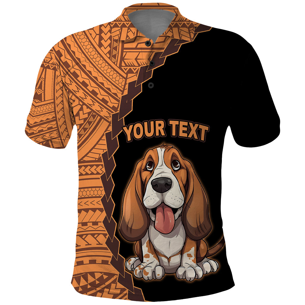 Custom Basset Hound Dog Polo Shirt With Polynesian Tribal Tattoo LT6 Black - Polynesian Pride