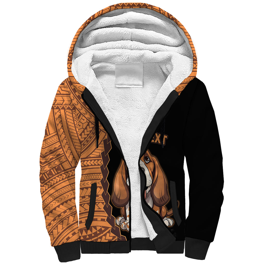 Custom Basset Hound Dog Sherpa Hoodie With Polynesian Tribal Tattoo LT6 Unisex Black - Polynesian Pride