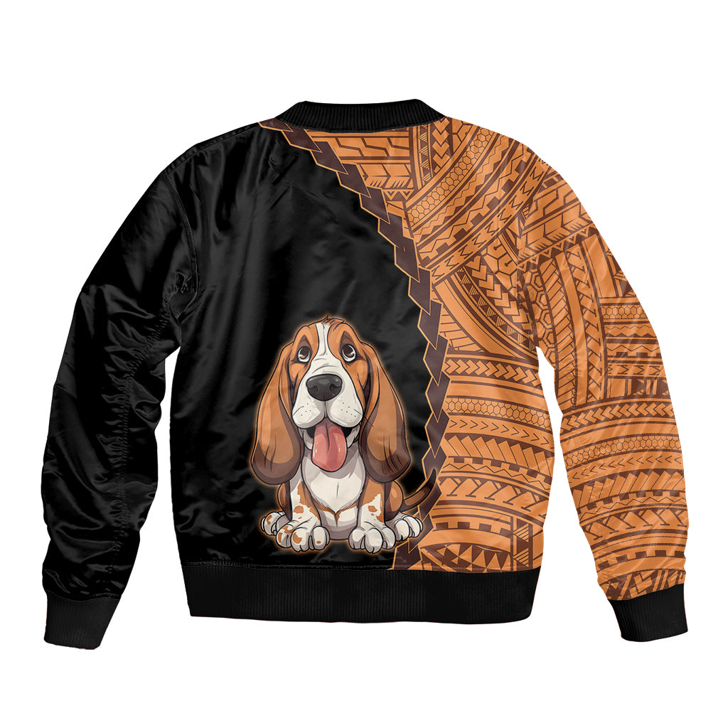 Custom Basset Hound Dog Sleeve Zip Bomber Jacket With Polynesian Tribal Tattoo LT6 - Polynesian Pride