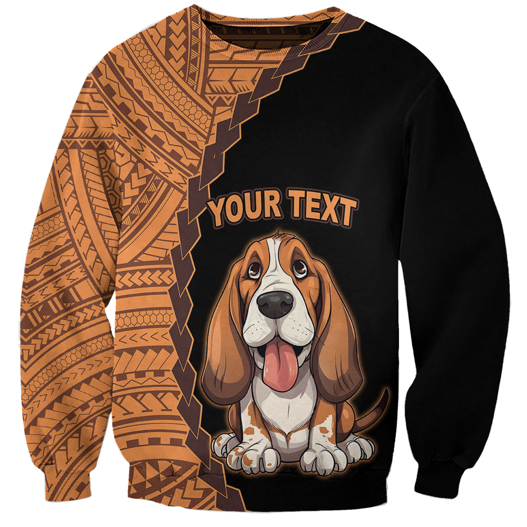 Custom Basset Hound Dog Sweatshirt With Polynesian Tribal Tattoo LT6 Unisex Black - Polynesian Pride