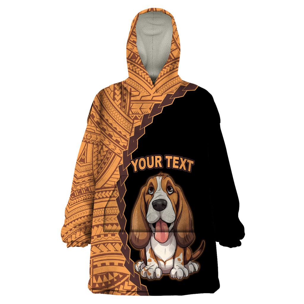 Custom Basset Hound Dog Wearable Blanket Hoodie With Polynesian Tribal Tattoo LT6 One Size Black - Polynesian Pride