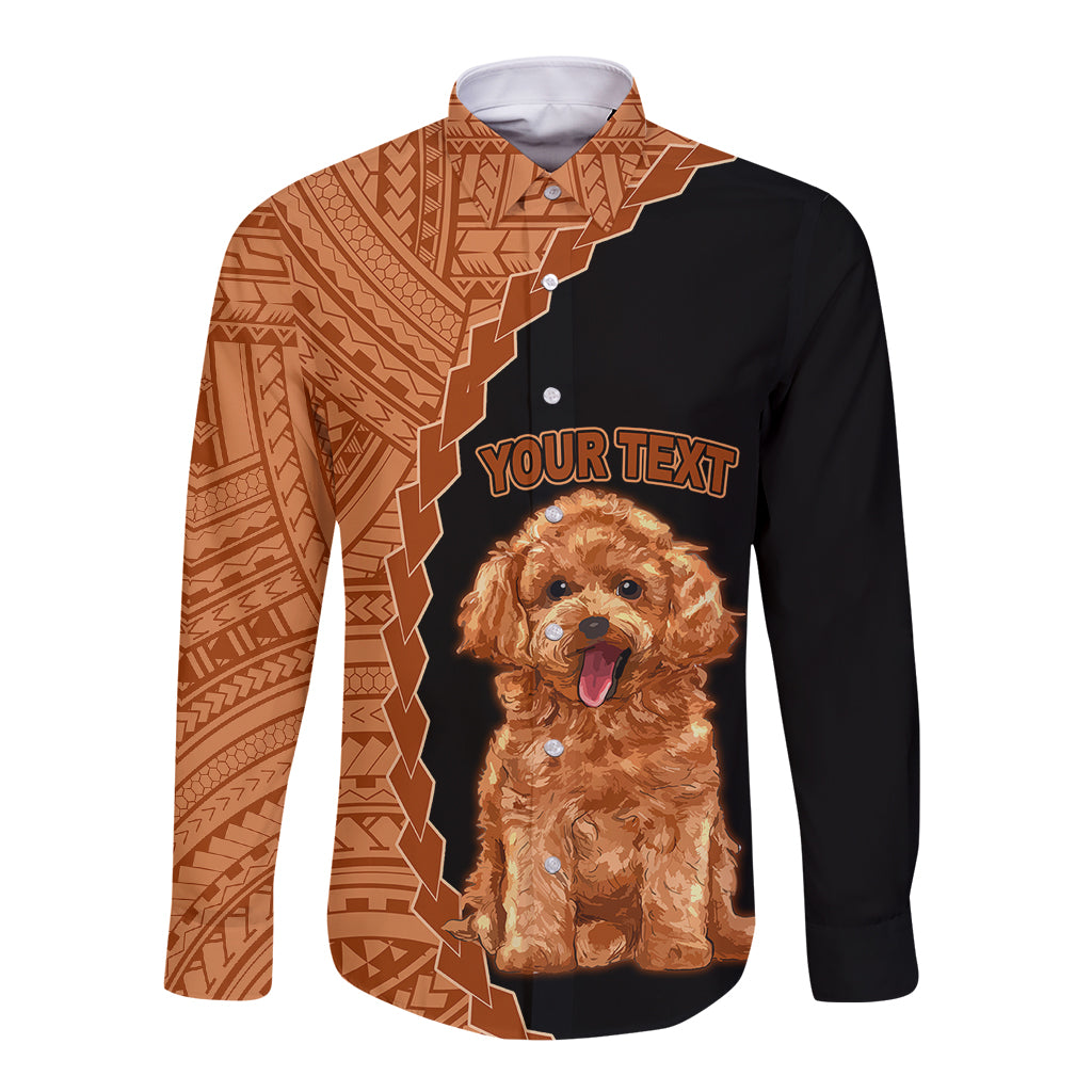 Custom Poodle Dog Long Sleeve Button Shirt With Polynesian Tribal Tattoo LT6 Unisex Black - Polynesian Pride