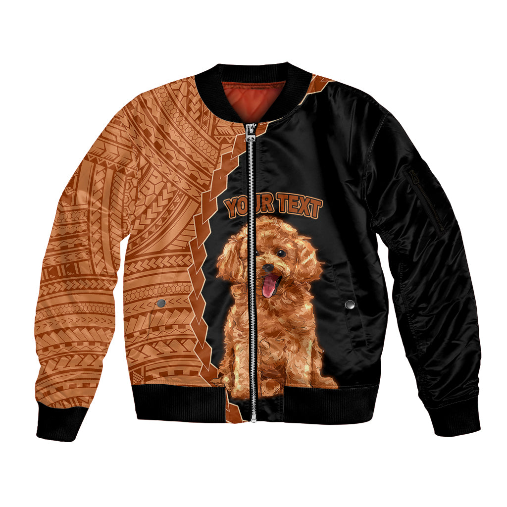 Custom Poodle Dog Sleeve Zip Bomber Jacket With Polynesian Tribal Tattoo LT6 Unisex Black - Polynesian Pride