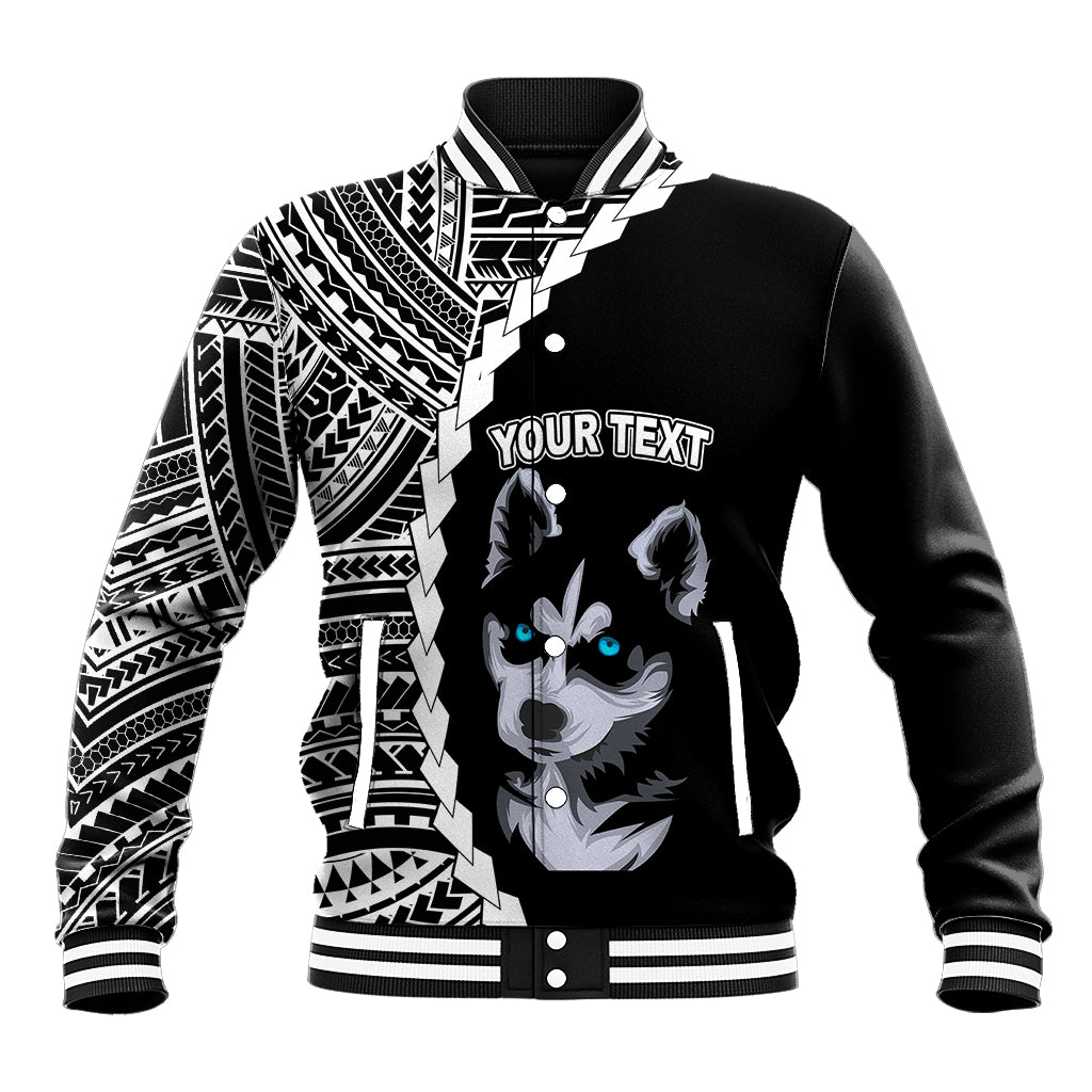 Custom Husky Dog Baseball Jacket With Polynesian Tribal Tattoo LT6 Unisex Black - Polynesian Pride