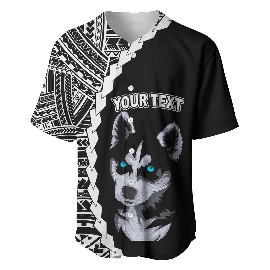 Custom Husky Dog Baseball Jersey With Polynesian Tribal Tattoo LT6 Black - Polynesian Pride