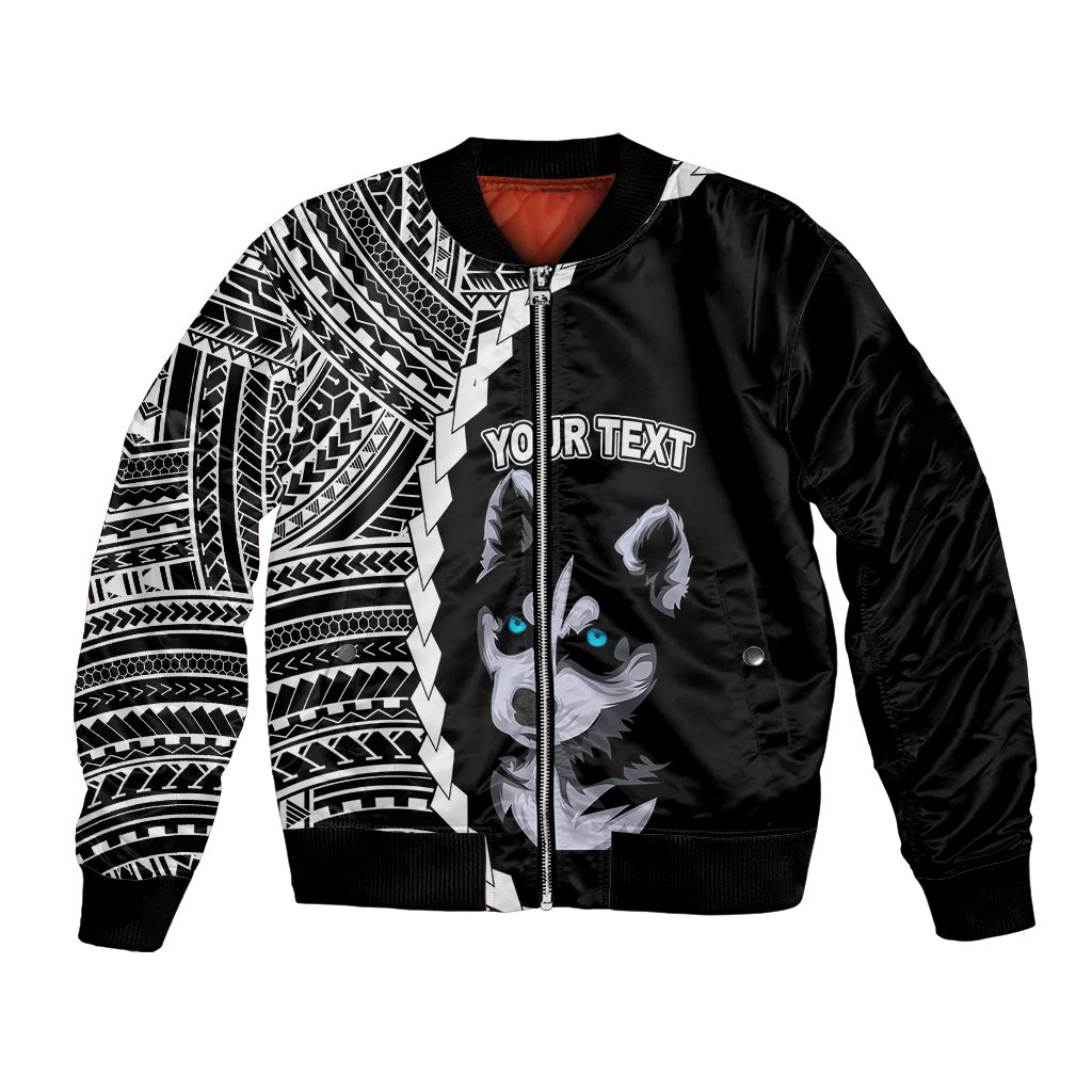 Custom Husky Dog Bomber Jacket With Polynesian Tribal Tattoo LT6 Unisex Black - Polynesian Pride