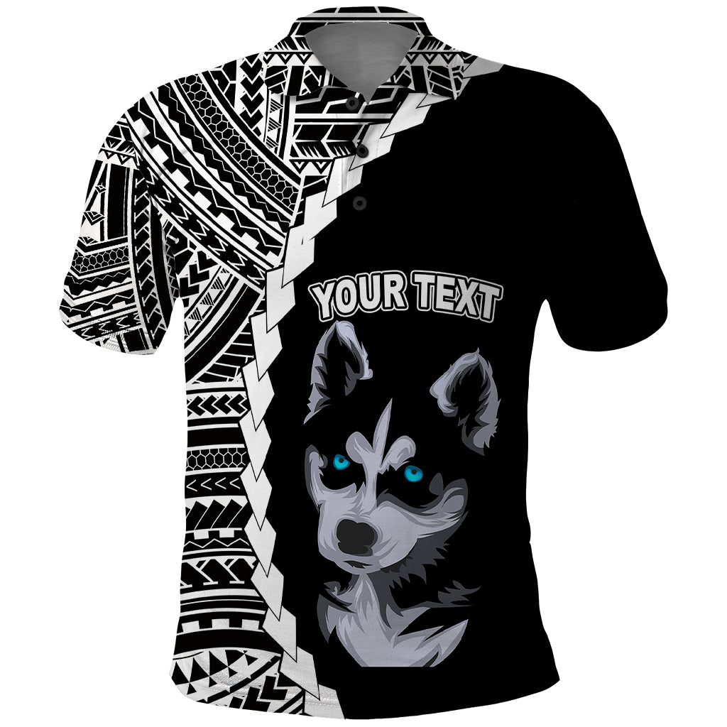 Custom Husky Dog Polo Shirt With Polynesian Tribal Tattoo LT6 Black - Polynesian Pride