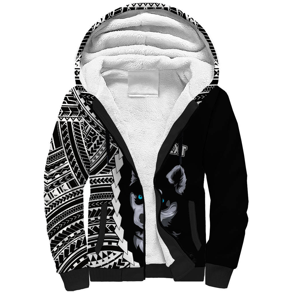 Custom Husky Dog Sherpa Hoodie With Polynesian Tribal Tattoo LT6 Unisex Black - Polynesian Pride