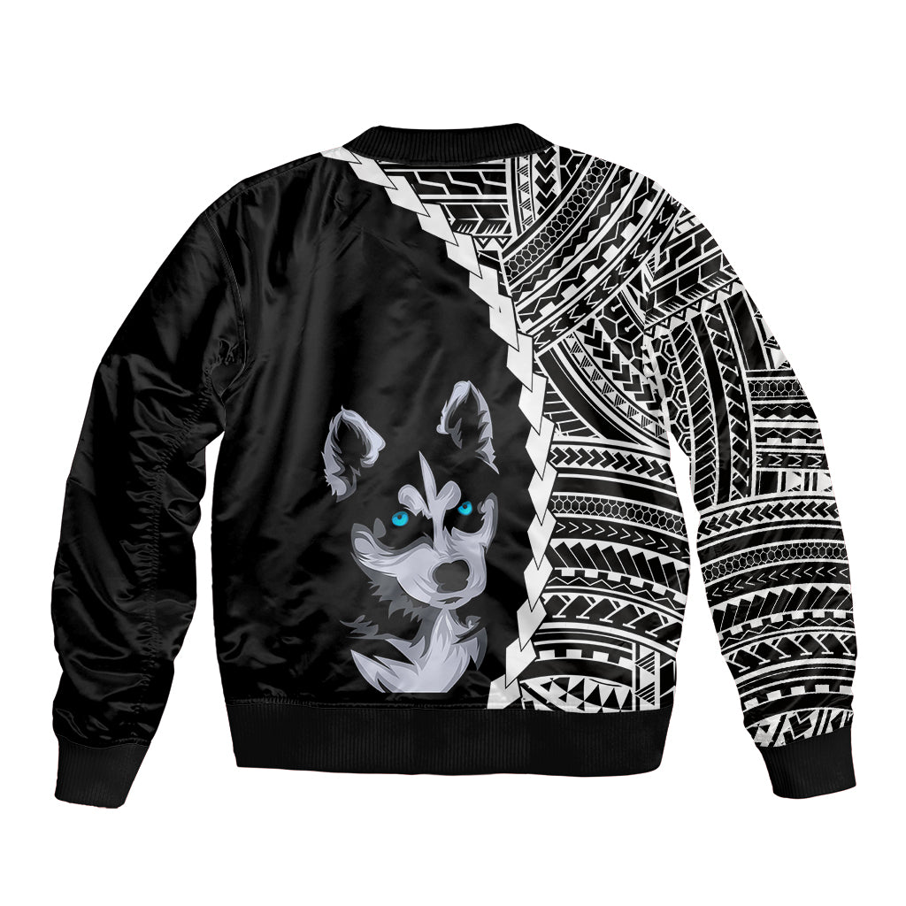 Custom Husky Dog Sleeve Zip Bomber Jacket With Polynesian Tribal Tattoo LT6 - Polynesian Pride