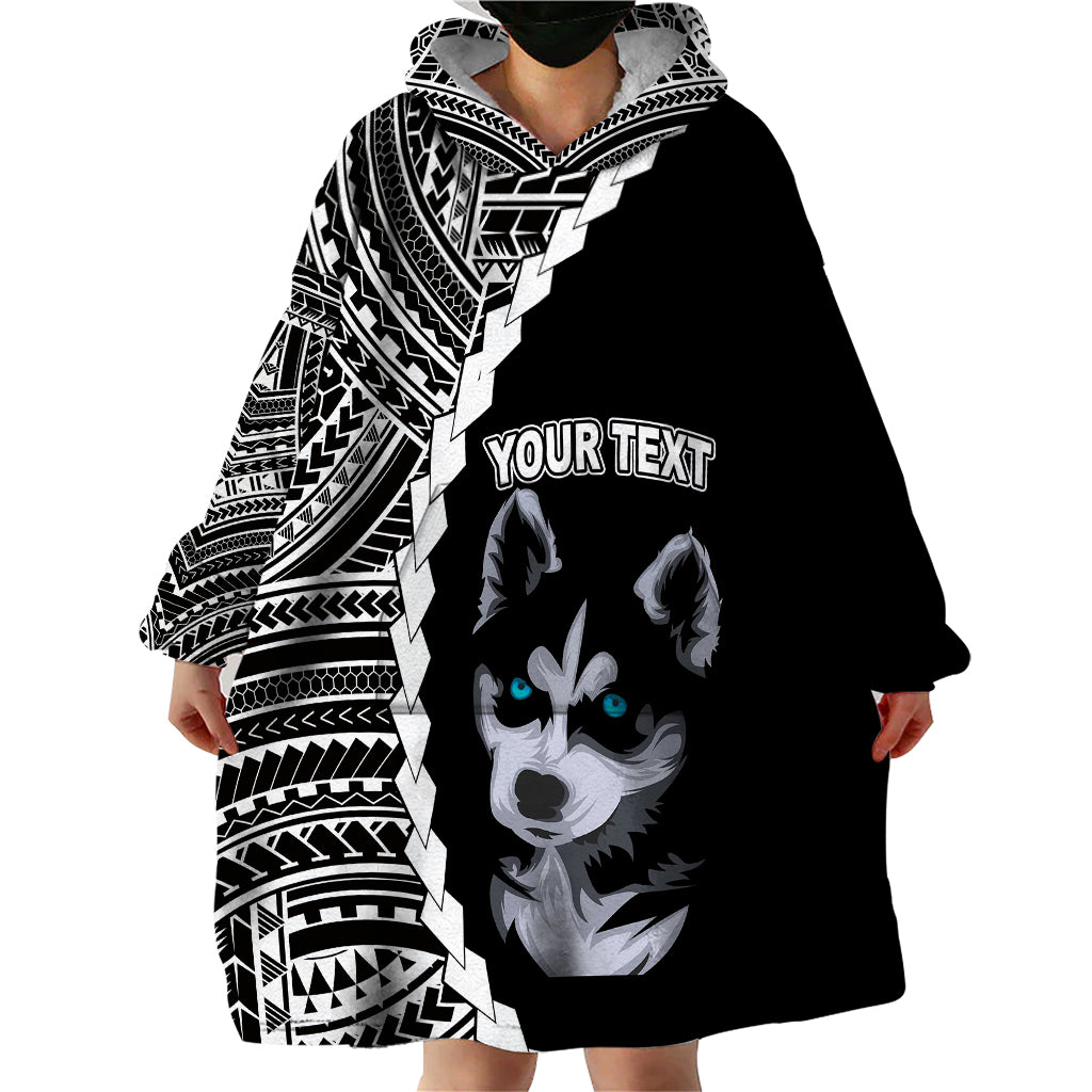 Custom Husky Dog Wearable Blanket Hoodie With Polynesian Tribal Tattoo LT6 - Polynesian Pride