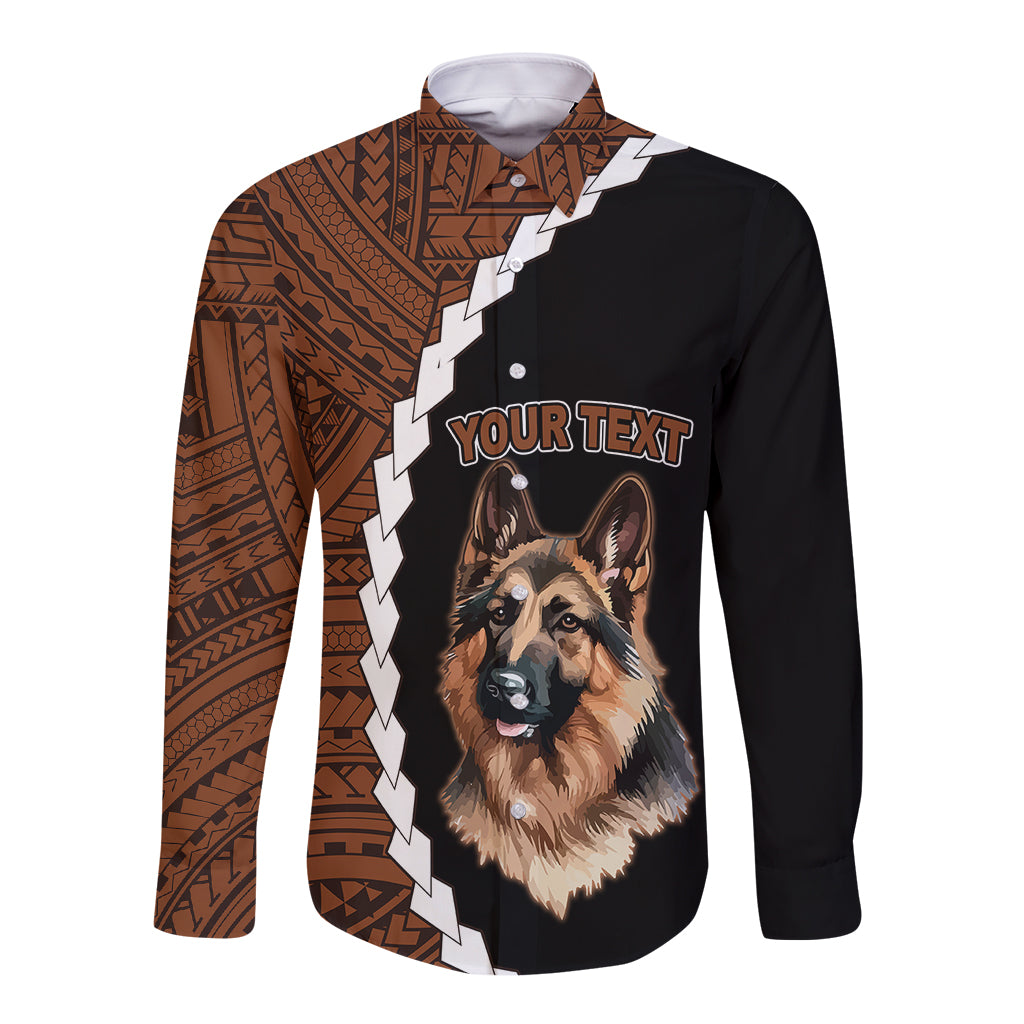 Custom German Shepherd Dog Long Sleeve Button Shirt With Polynesian Tribal Tattoo LT6 Unisex Black - Polynesian Pride