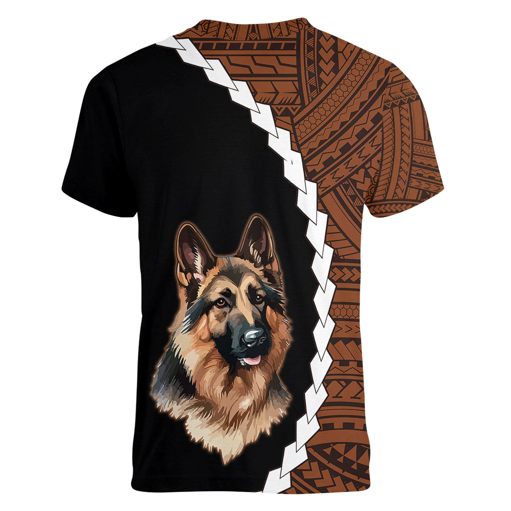 Custom German Shepherd Dog Women V Neck T Shirt With Polynesian Tribal Tattoo LT6 - Polynesian Pride