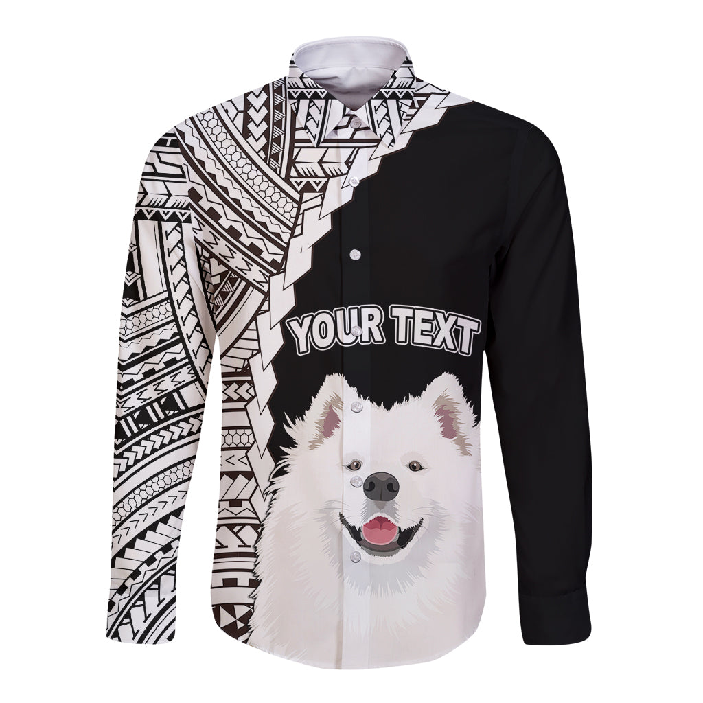 Custom Samoyed Dog Long Sleeve Button Shirt With Polynesian Tribal Tattoo LT6 Unisex Black - Polynesian Pride