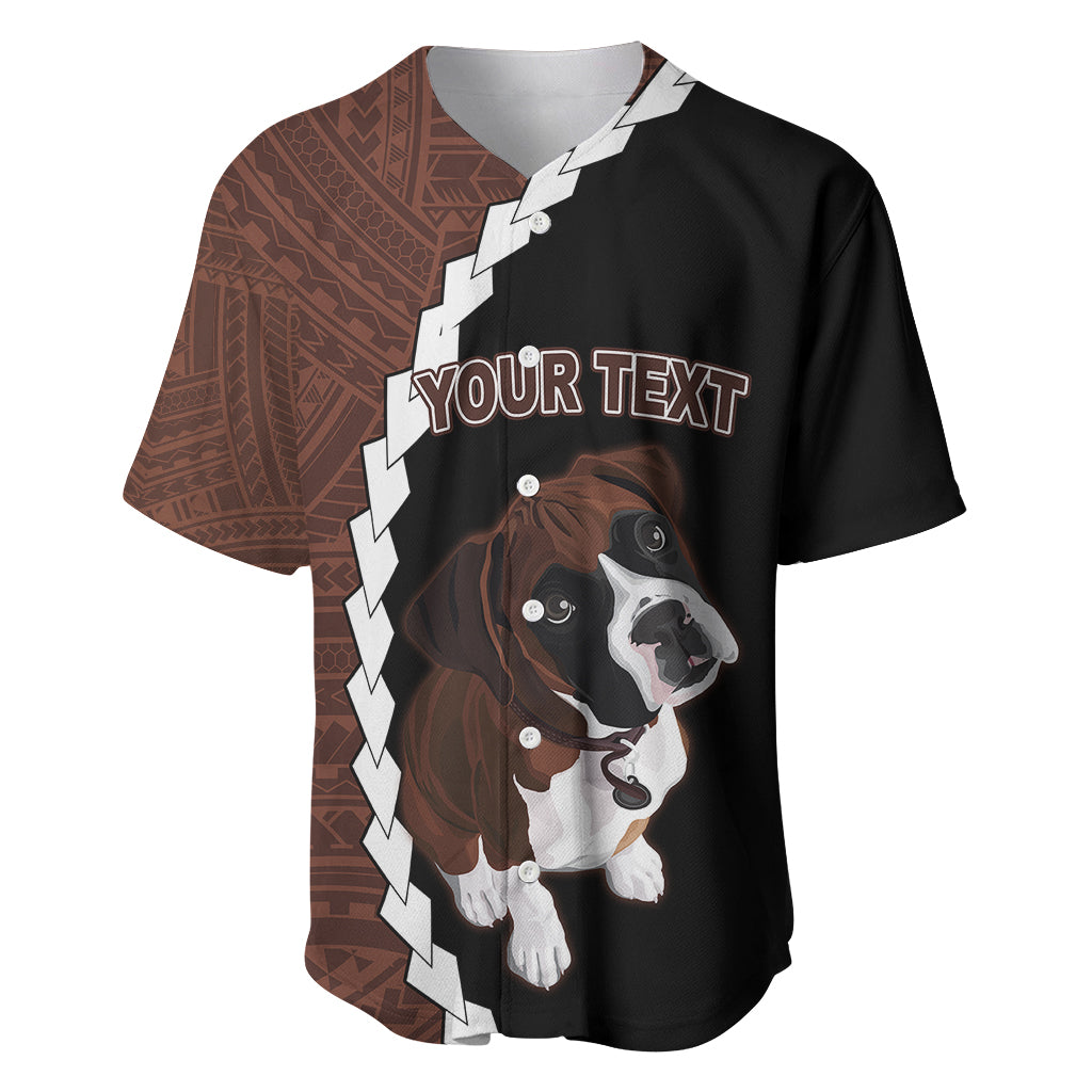 Custom Boxer Dog Baseball Jersey With Polynesian Tribal Tattoo LT6 Black - Polynesian Pride