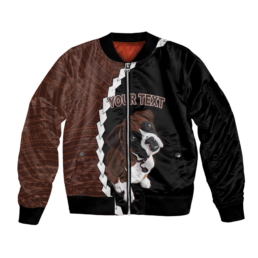 Custom Boxer Dog Sleeve Zip Bomber Jacket With Polynesian Tribal Tattoo LT6 Unisex Black - Polynesian Pride