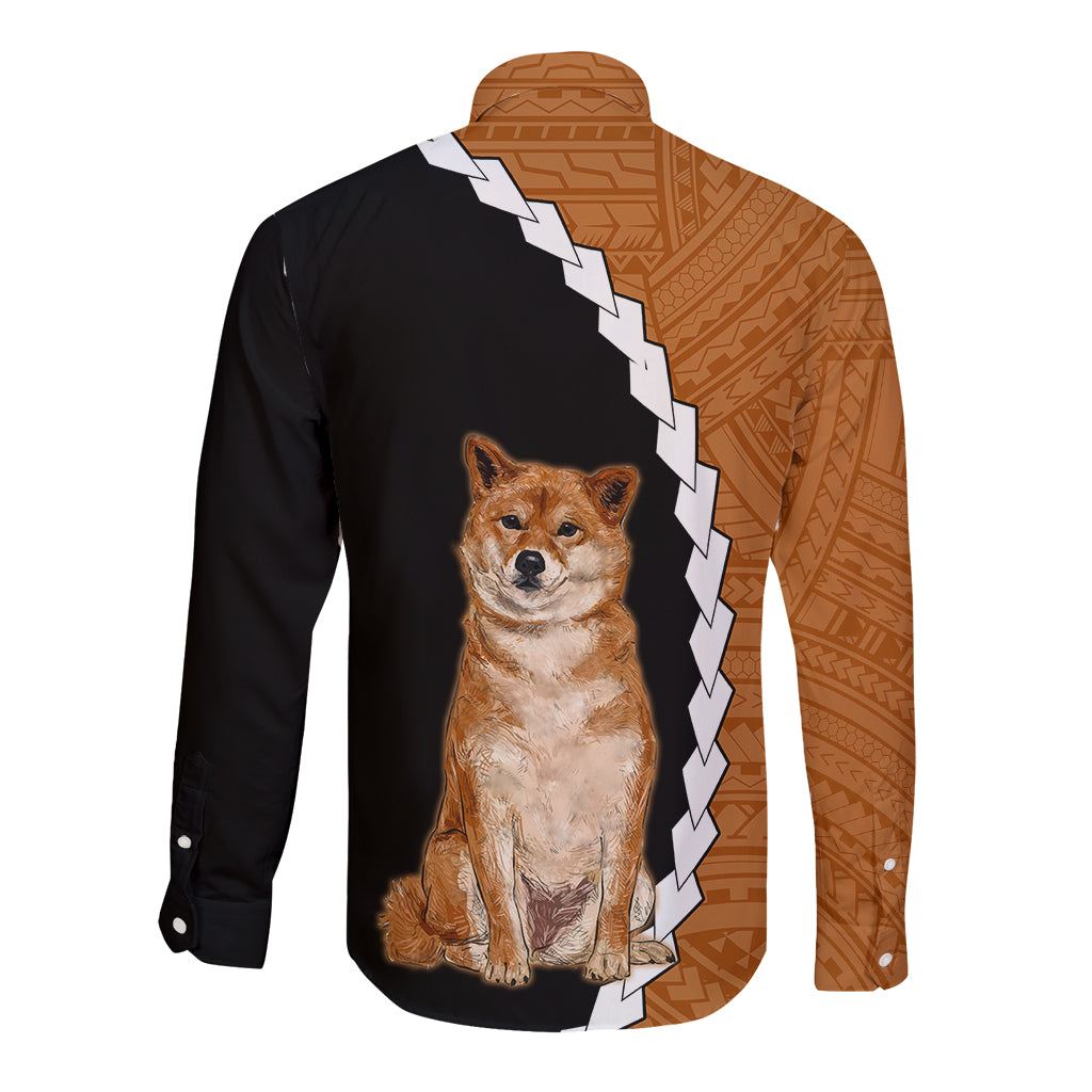 Custom Shiba Inu Dog Long Sleeve Button Shirt With Polynesian Tribal Tattoo LT6 - Polynesian Pride