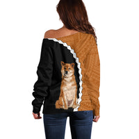 Custom Shiba Inu Dog Off Shoulder Sweater With Polynesian Tribal Tattoo LT6 - Polynesian Pride