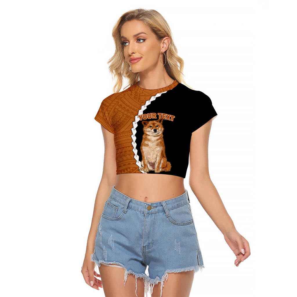 Custom Shiba Inu Dog Raglan Cropped T Shirt With Polynesian Tribal Tattoo LT6 Female Black - Polynesian Pride