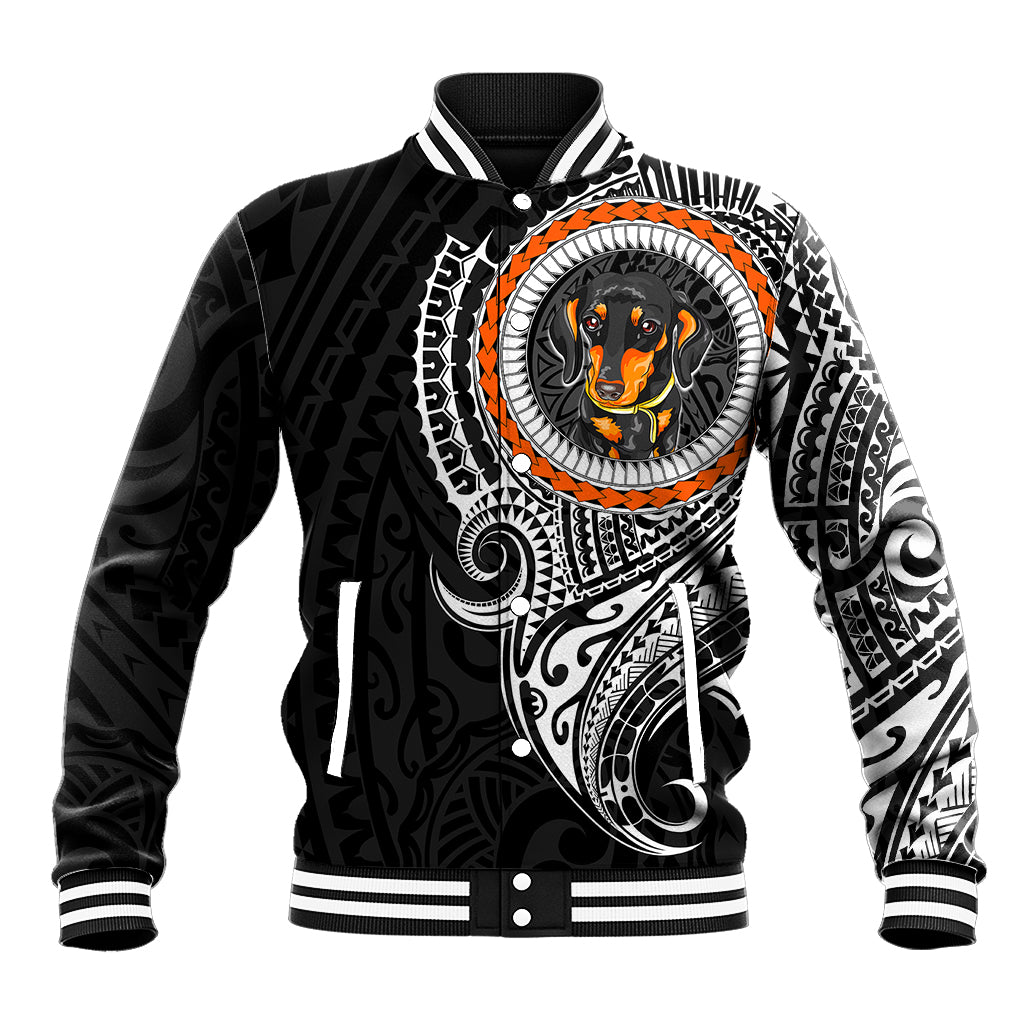 Polynesian Dachshund Dog Baseball Jacket Dog In My Heart LT6 Unisex Black - Polynesian Pride