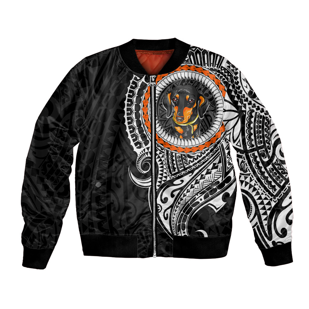 Polynesian Dachshund Dog Bomber Jacket Dog In My Heart LT6 Unisex Black - Polynesian Pride